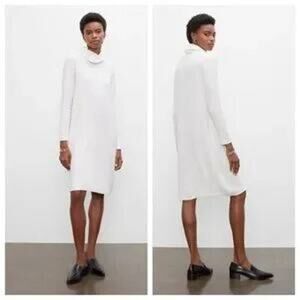 CLUB MONACO Cozy Ottoman Ribbed Turtleneck Sweater Dress Cream Women’s S